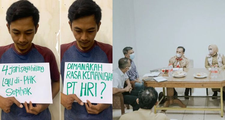 Seorang pria yang diduga dipecat atau PHK secara sepihak usai mengalami kecelakaan kerja.