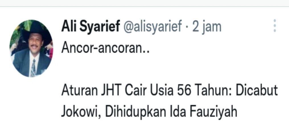 Ali Syarief menanggapi aturan JHT yang hanya bisa cair saat usia 56 tahun yang ditetapkan Ida Fauziah, setelah sempat dicabut Jokowi.