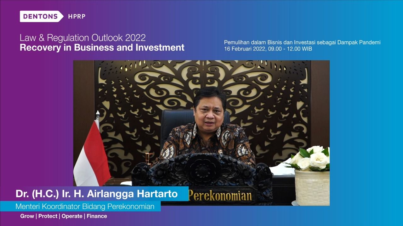 Menko Perekonomian, Airlangga Hartarto pada Virtual Seminar Law and Regulation Outlook 2022: Recovery in Business and Investment, Rabu, 16 Februari 2022./Rio Ryzki BateeG/Galamedia