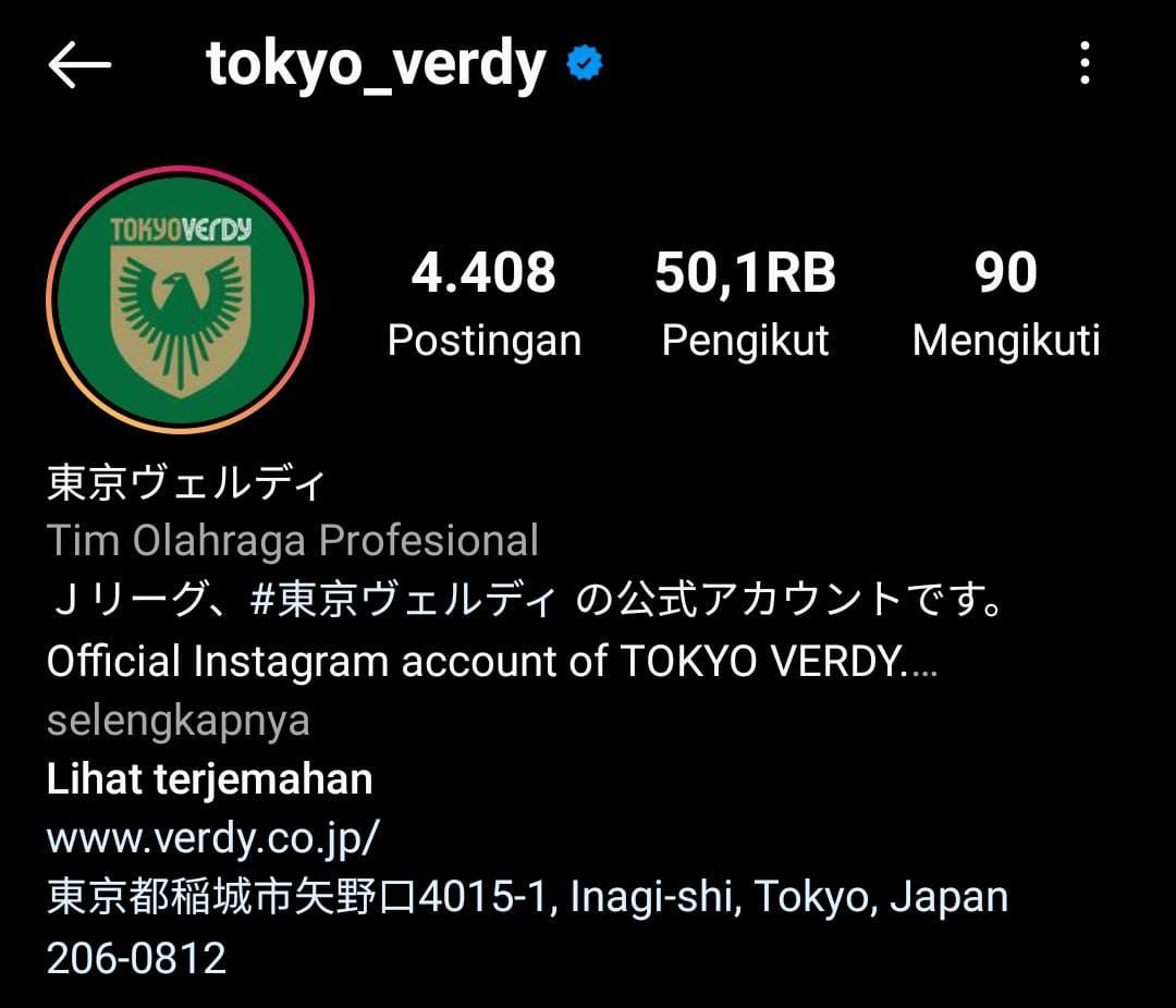 Followers akun Instagram @tokyo_verdy melesat jadi 50 ribu kurang dari satu jam sejak pengumuman Pratama Arhan.