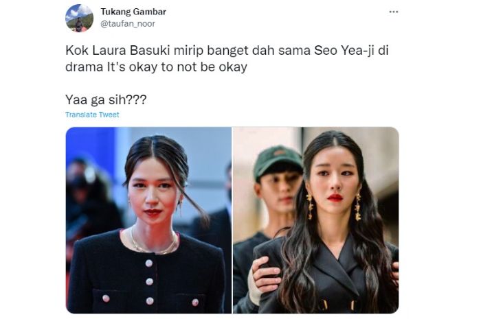 Unggahan netizen yang memperlihatkan kemiripan Laura Basuki dan Seo Yea-ji.