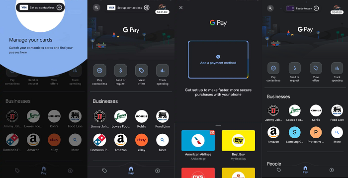 Perubahan antarmuka pada fitur Google Pay yang memudahkan pengguna dalam melakukan pembayaran menggunakan NFC.
