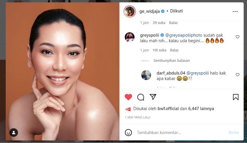 Gloria Emmanuella Widjaja baru-baru ini unggahan foto terbarunya di instagram, namun Greysia Polii beri tanggapan pedas