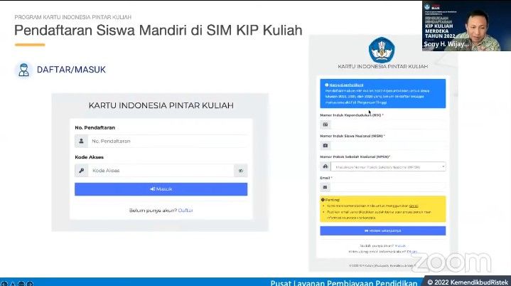 Cara pendaftaran KIP Kuliah 2022 secara mandiri dengan login melalui laman kip-kuliah.kemdikbud.go.id