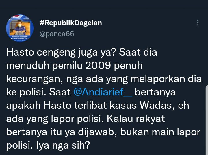 Cuitan Cipta Panca tanggapi soal Andi Arief dilaporkan usai menyentil Hasto Kristiyanto PDIP.