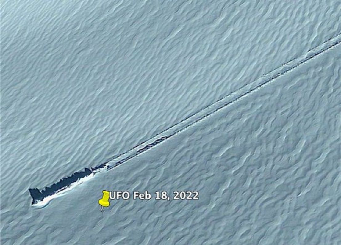 Situs dan jejak UFO yang diduga terlihat di 54°39'43.26"LS, 36°11'41.58"W./  