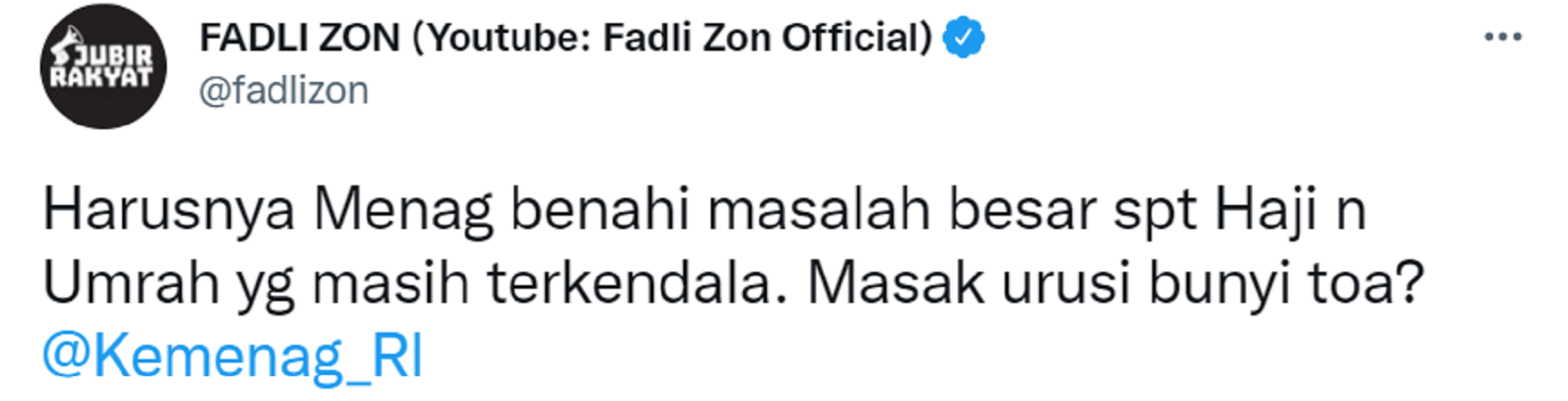 Cuitan Fadli Zon menanggapi aturan baru Kemenag.
