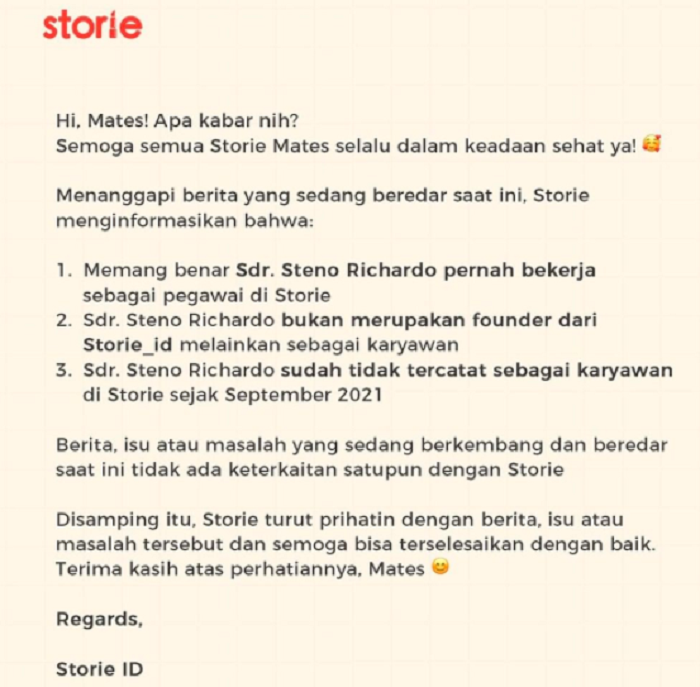 Klarifikasi Storie Indonesia terkait Steno Ricardo