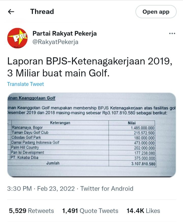 TWEET LAPORAN BPJS KETENAGAKERJAAN @RakyatPekerja