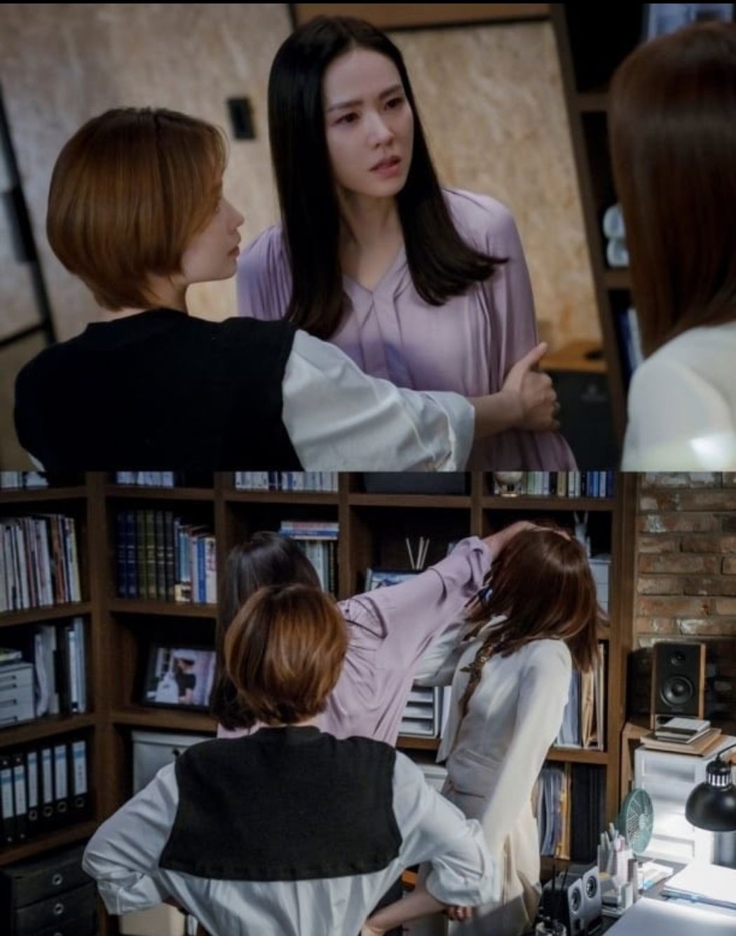Cha Mi Jo menjambak rambut Kang Sun Joo dengan dengan penuh emosi.