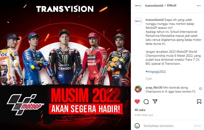 Transvision Pastikan MotoGP 2022 di Trans7 Tetap Tayang Seperti Biasa