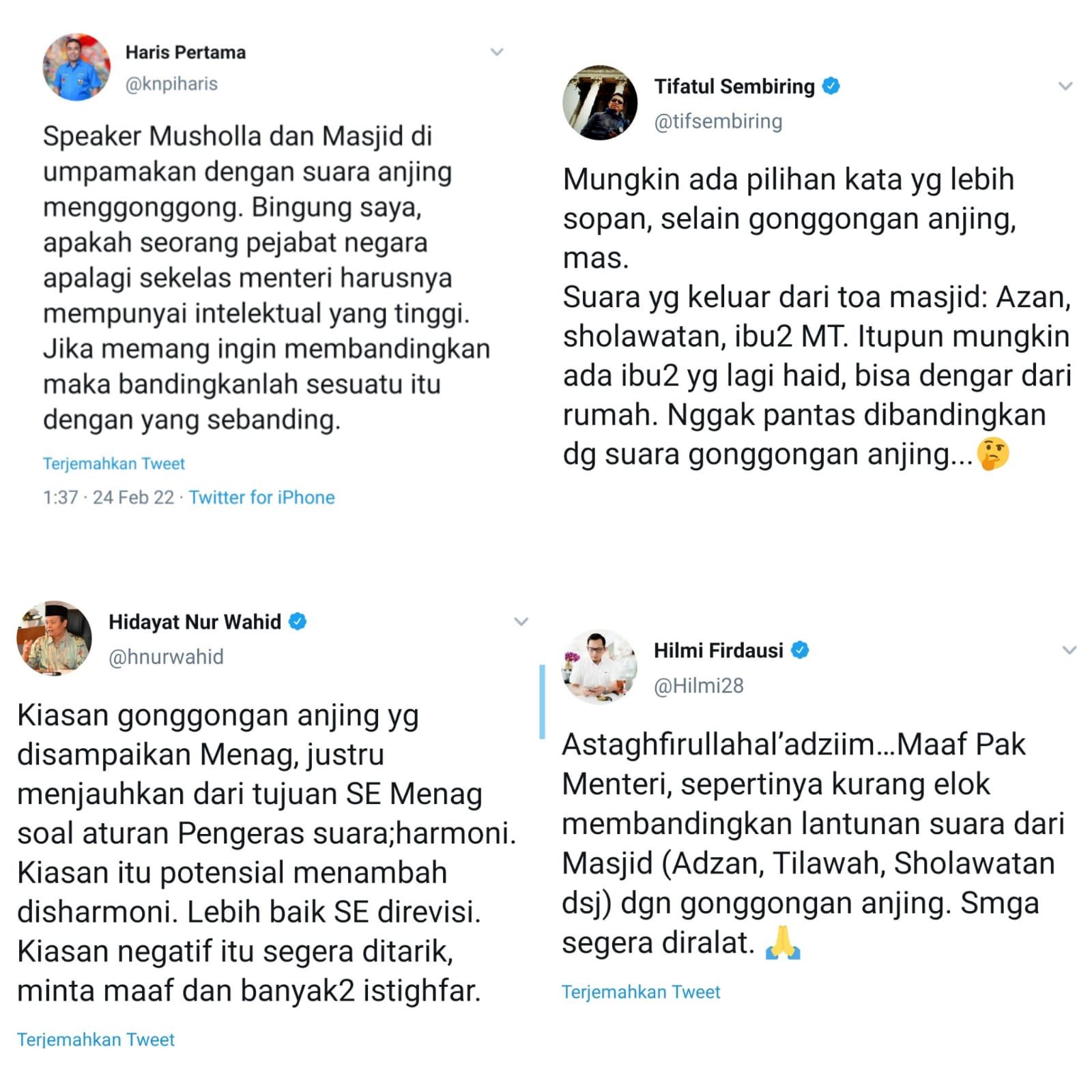 Komentar netizen di twitter tentang pernyataan Menteri Agama