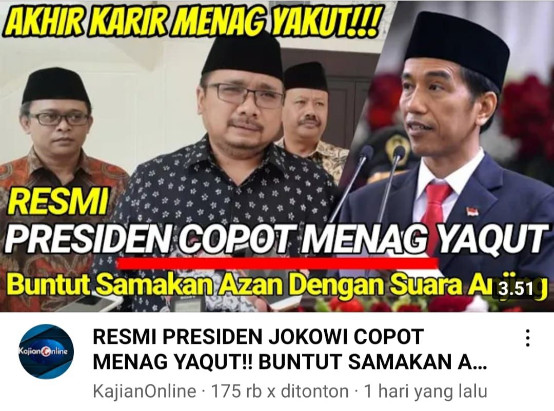 CEK FAKTA: Presiden Jokowi Copot Menag Yaqut Buntut Bandingkan Adzan dengan Gonggongan Anjing, Ini Sebenarnya