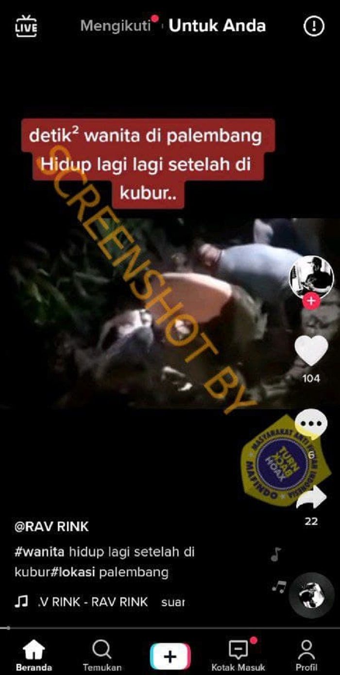 Viral Wanita di Palembang Hidup Lagi Setelah Dikubur, Benarkah? Begini Fakta dan Penjelasannya./turnbackhoax.id