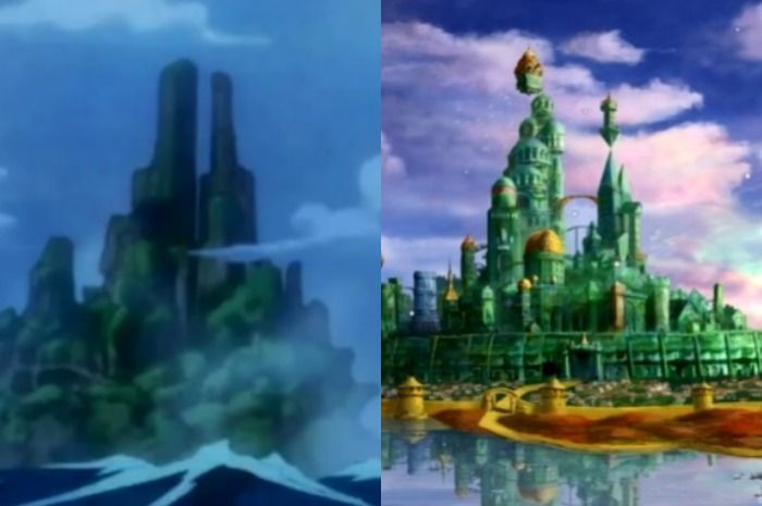 Siluet God Valley di gambar kiri, Emerald City di kanan.