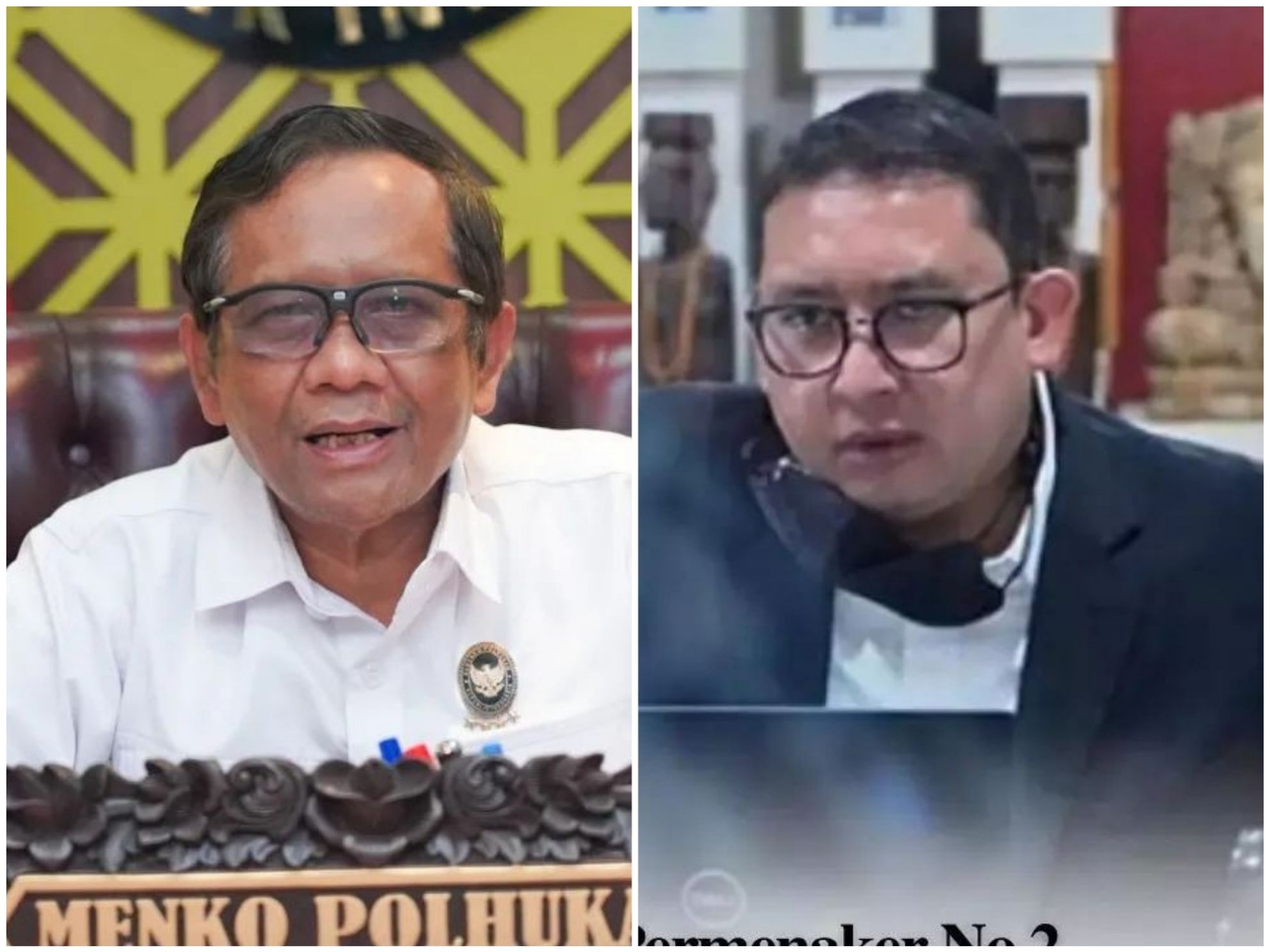 Kolase foto Mahfud MD dan Fadli Zon.