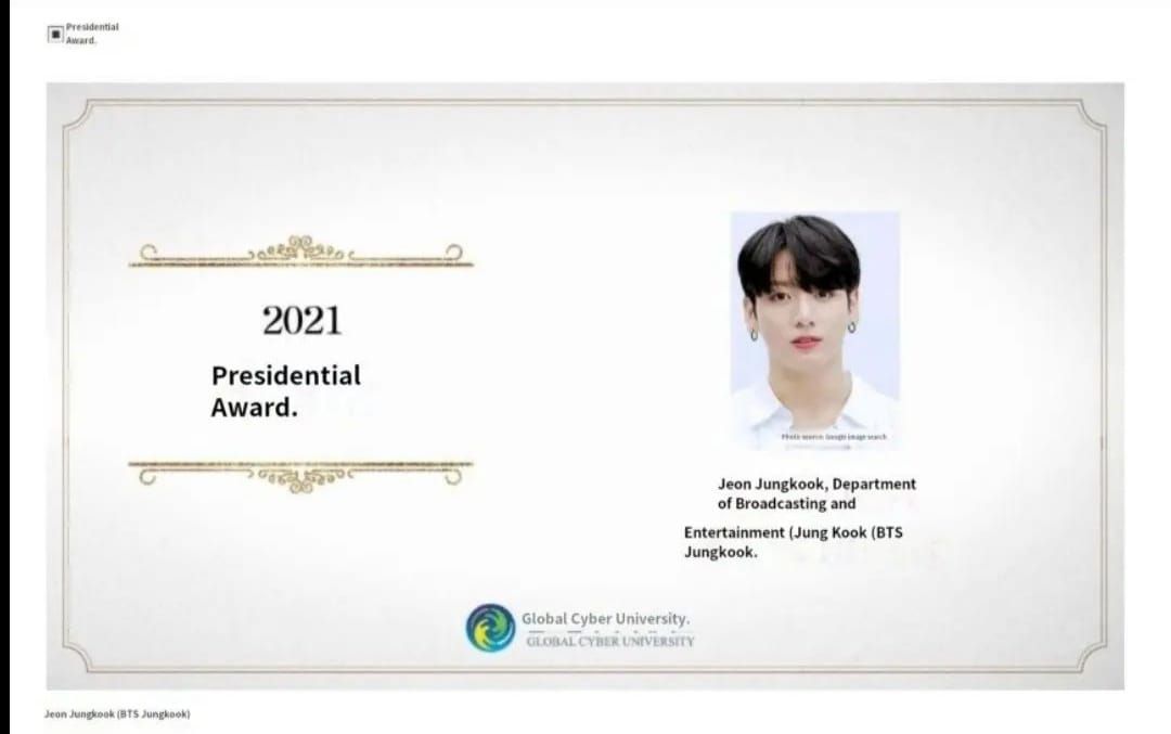 Jungkook BTS Presidential Award