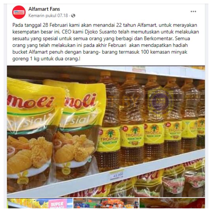 Kabar hoaks di Facebook seputar minyak goreng dan Alfamart.
