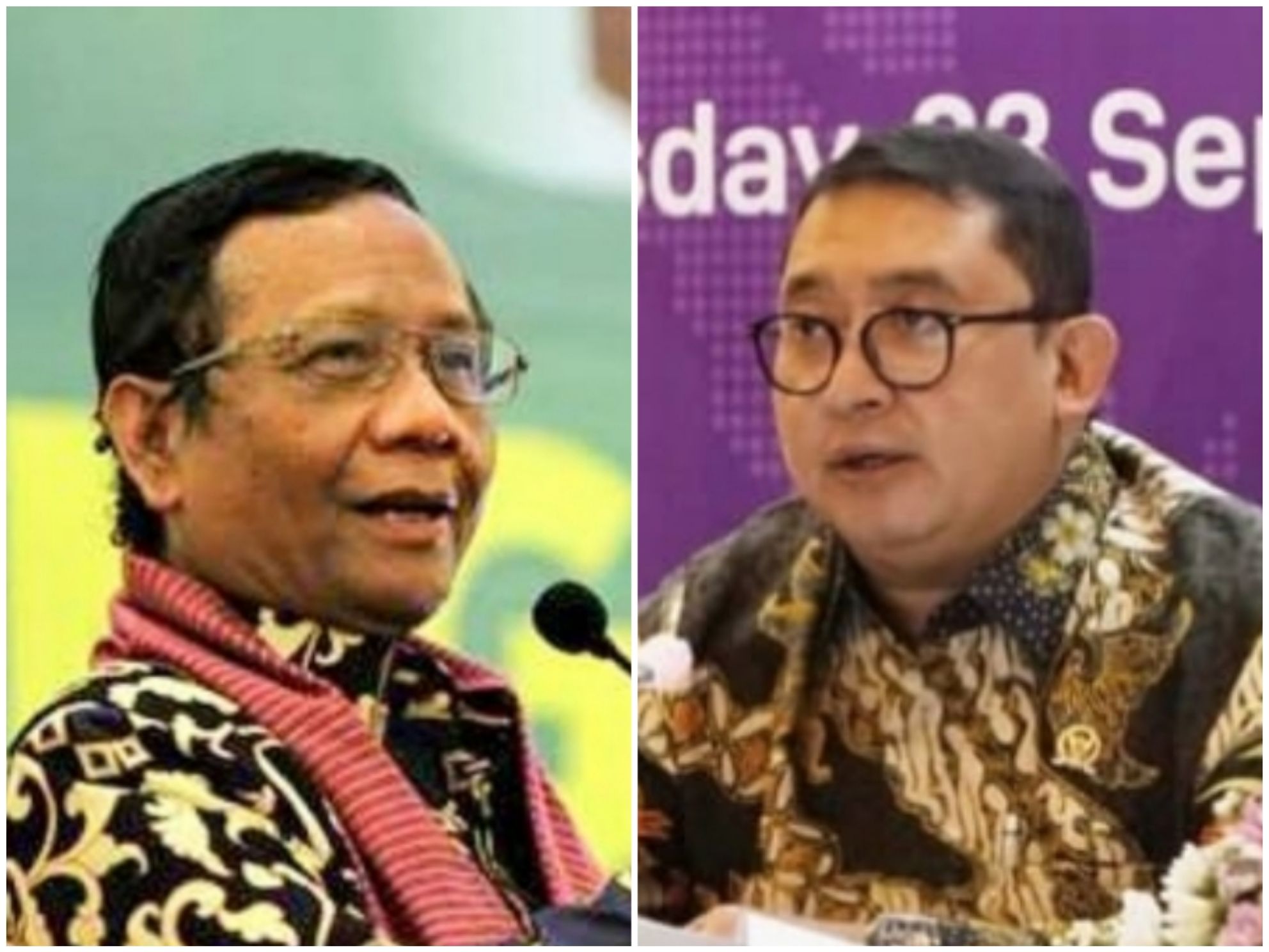 Kolase foto Fadli Zon dan Mahfud MD