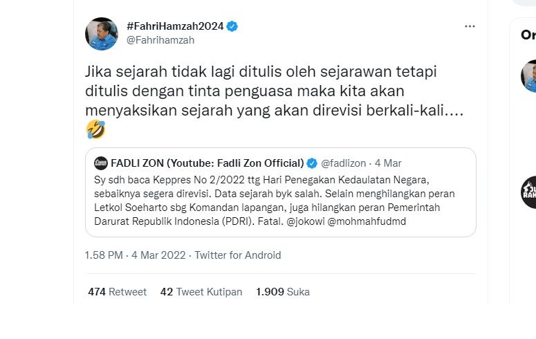komentar Fahri Hamzah soal polemik Keppres Nomor 2 Tahun 2022