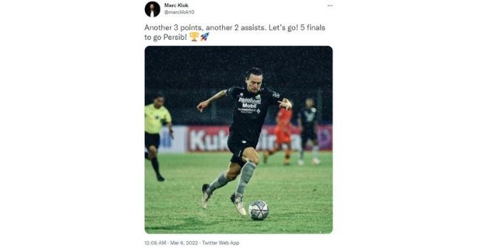 Cuitan gelandang Persib Bandung, Marc Klok usai pertandingan melawan Persiraja di BRI Liga 1.