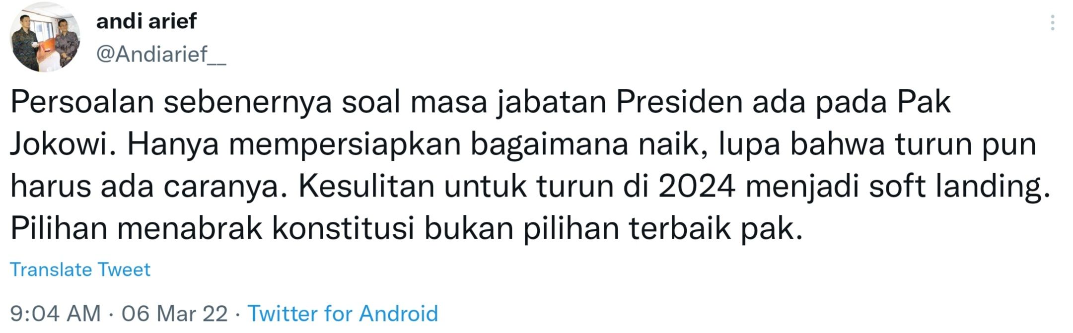 Cuitan Andi Arief merespons isu penundaan Pemilu 2024.