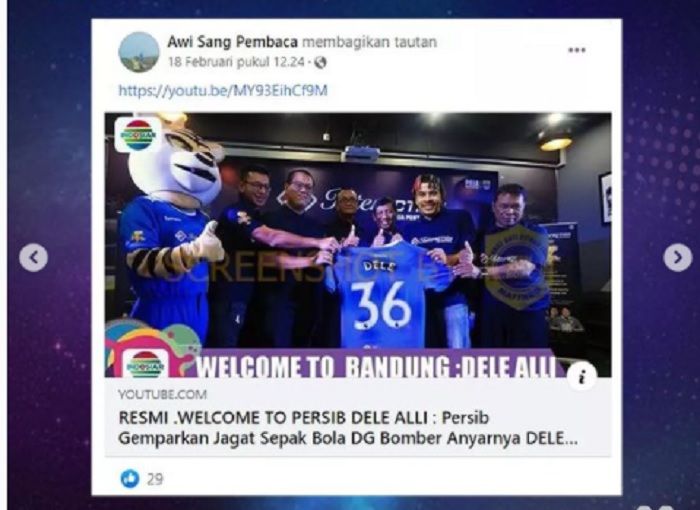 HOAKS - Beredar sebuah unggahan yang menyebut pesepakbola Dele Alli resmi bergabung dengan Persib Bandung.*