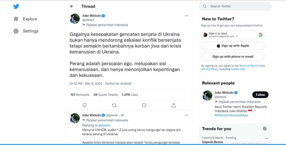 Akun Twitter resmi Jokowi