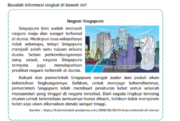 Kunci Jawaban Tema 8 Kelas 6 Subtema 1 Pembelajaran 3 Halaman 25 26, Negara Singapura