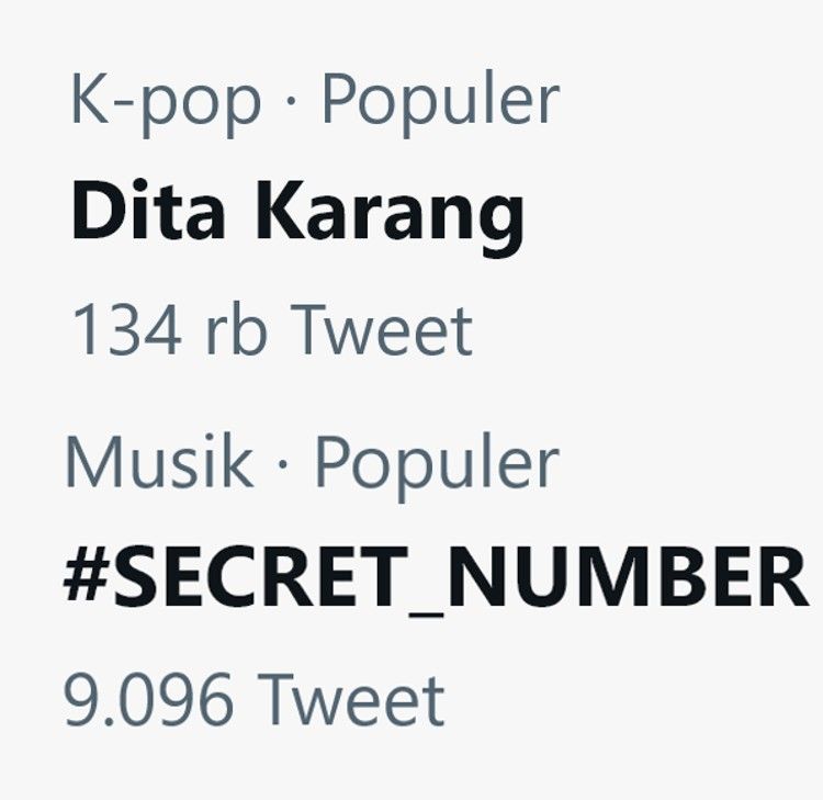 Trending SECRET NUMBER dan Dita Karang di Twitter Indonesia 