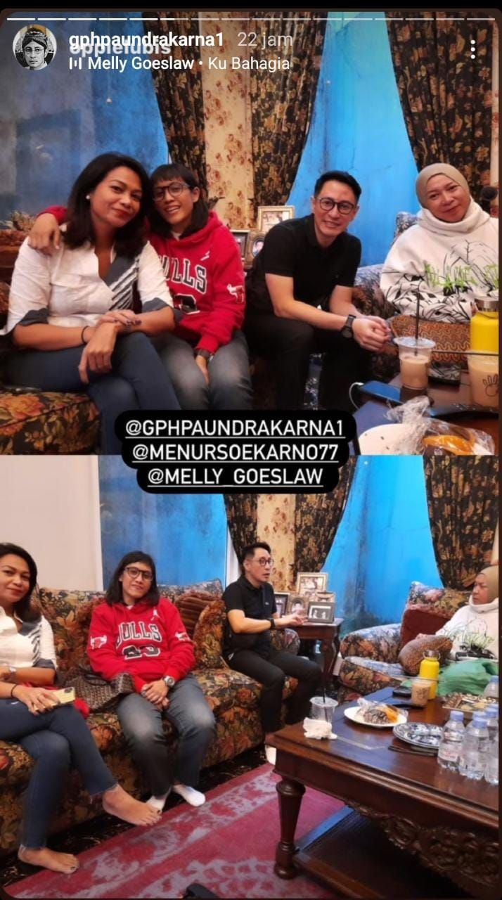 GPH Paundrakarna mengunggah foto bersama adiknya, Menur Soekarno dan artis Melly Goeslaw saat di Jakarta