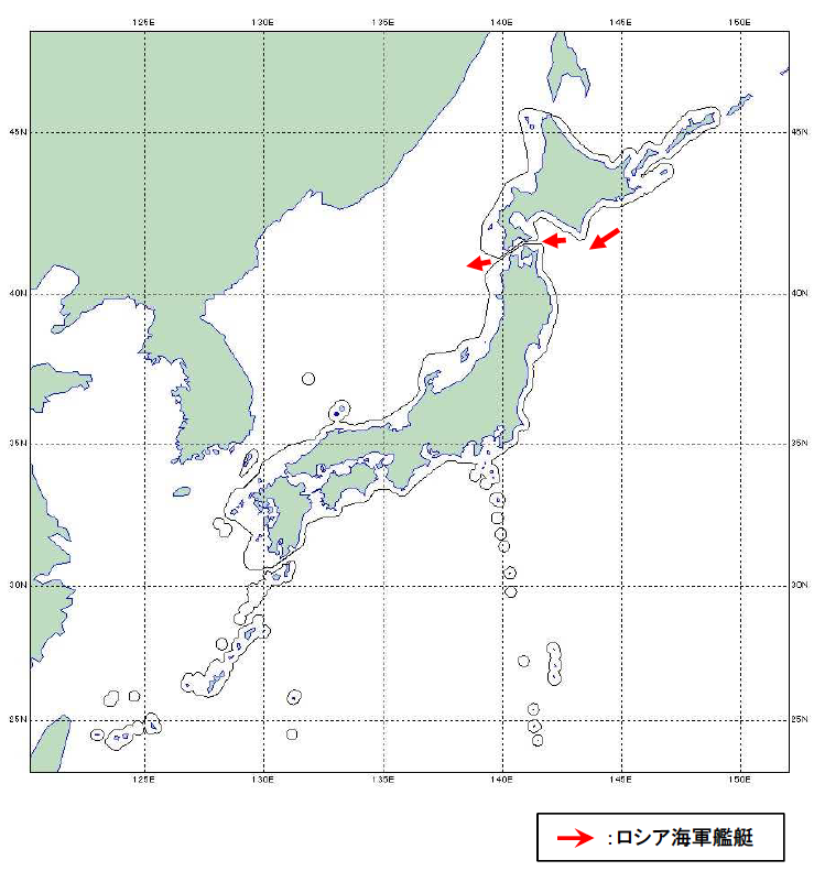 Peta pergerakan kapal perang Angkatan Laut Rusia di Laut Jepang