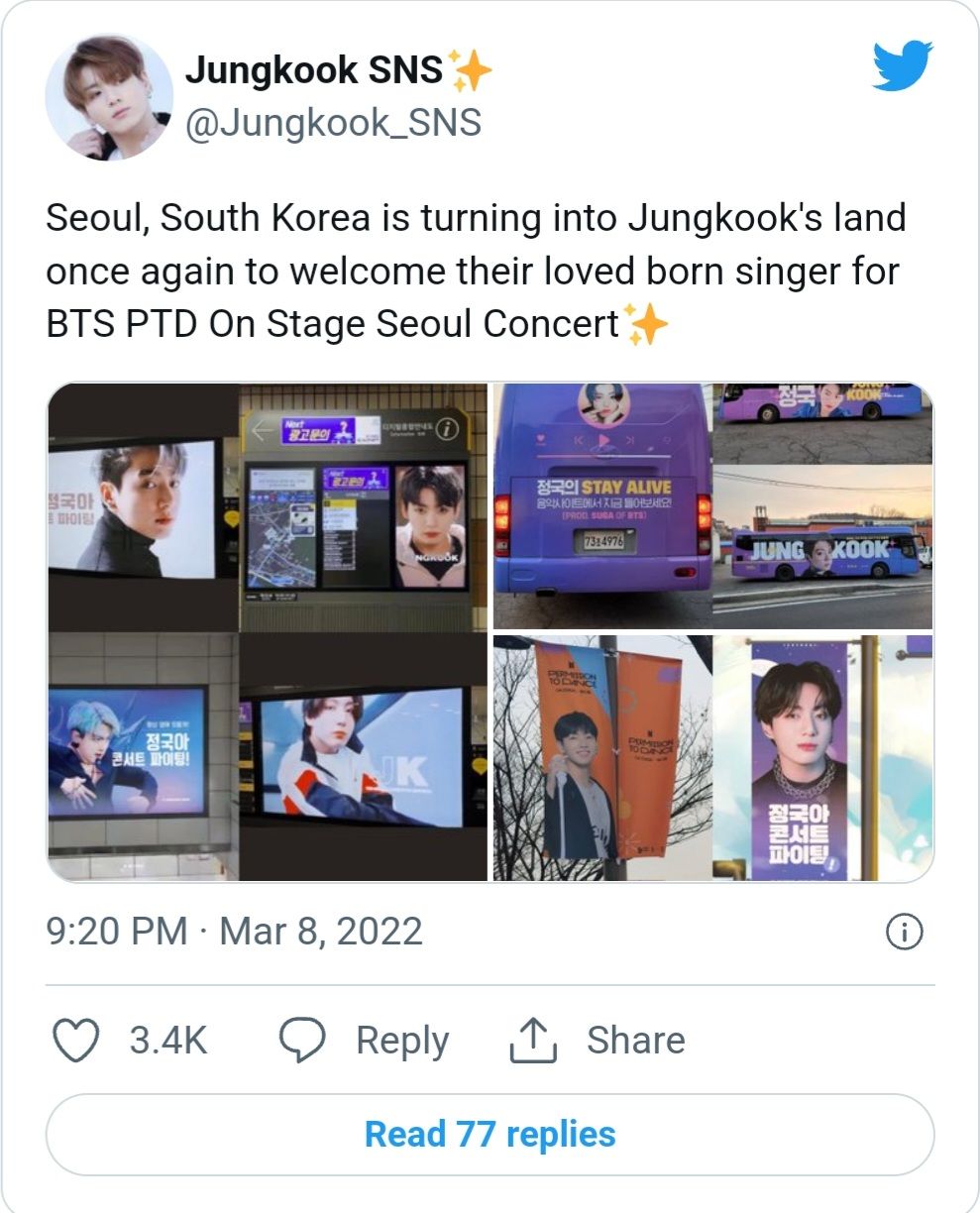 Dukungan untuk Jungkook BTS selama konser BTS 2022 bertajuk Permission to Dance On Stage Seoul./Twitter/@Jungkook_SNS