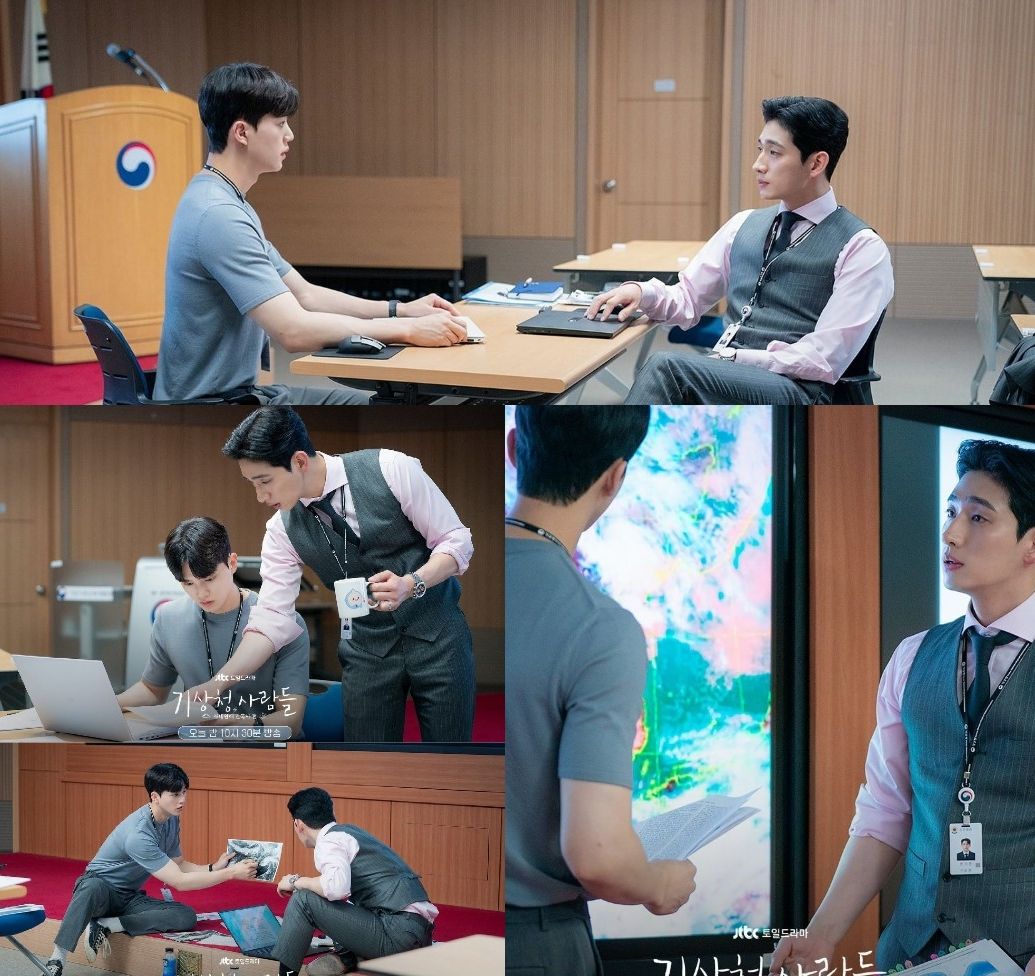 Song Kang dan Yoon Bak berdebat dengan data di Kantor BMKG.