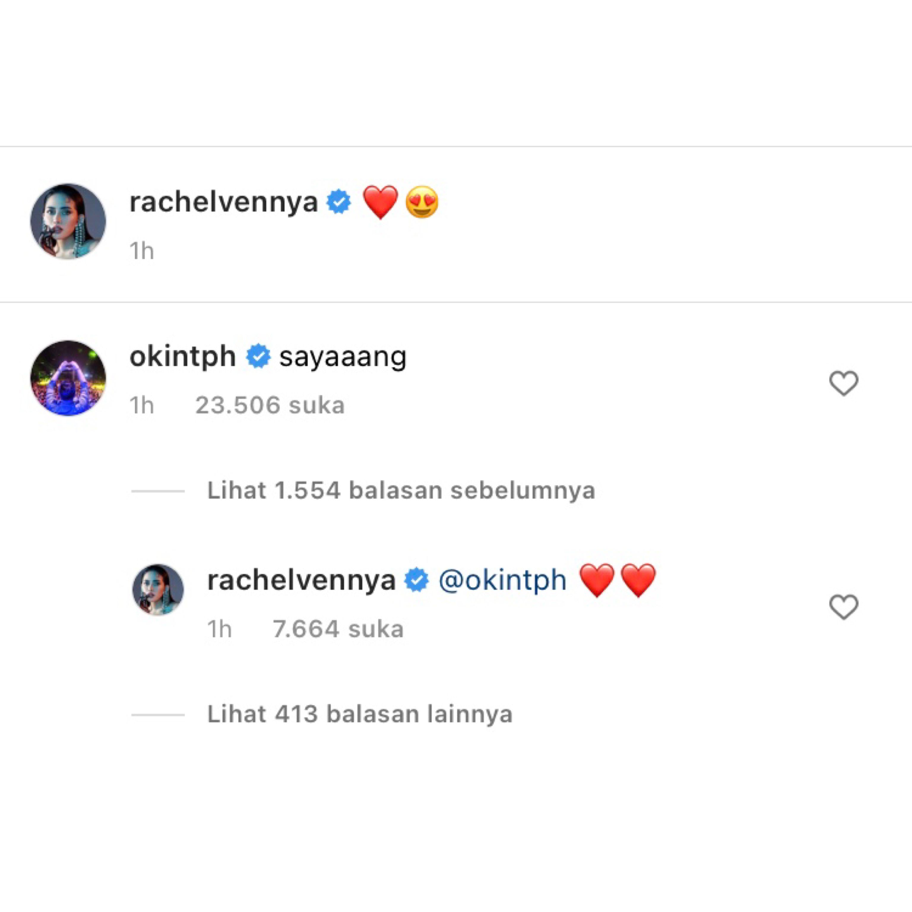 Komentar Okin di Instagram Rachel Vennya