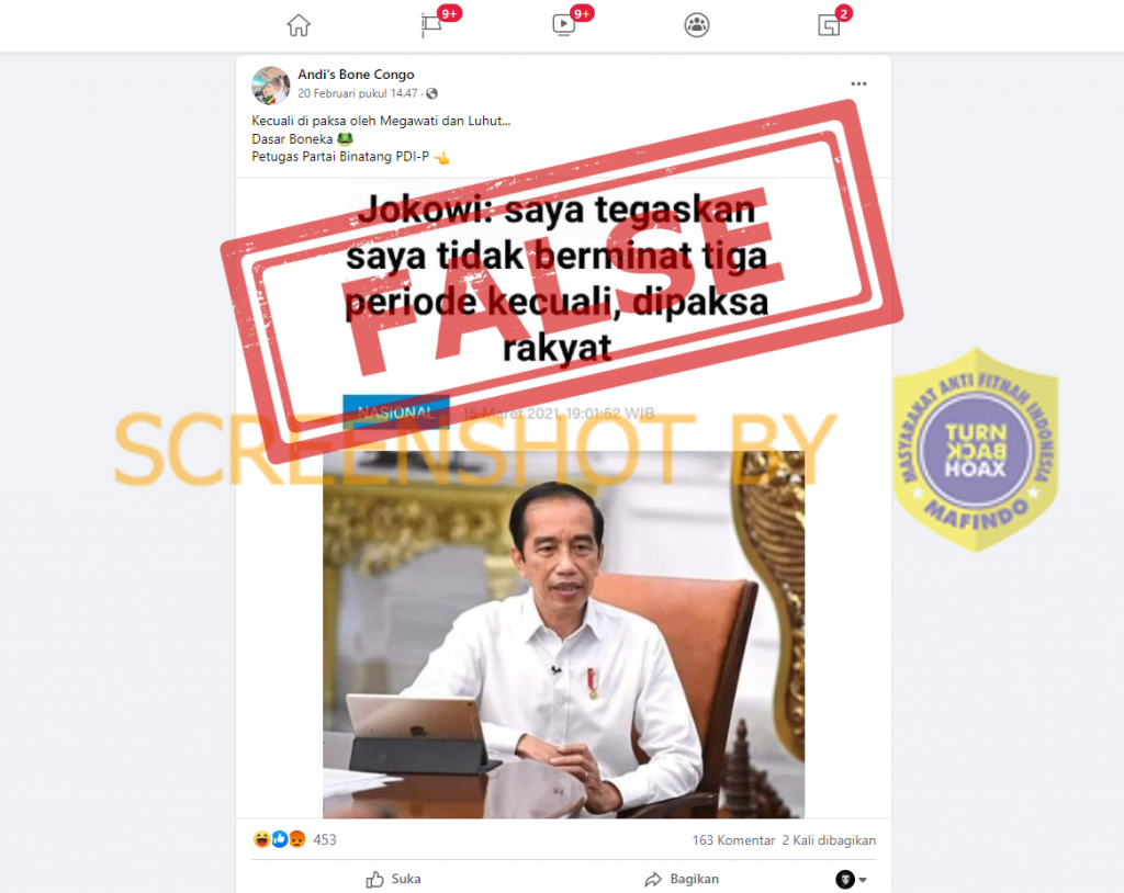 Konten manipulasi Presiden Jokowi.