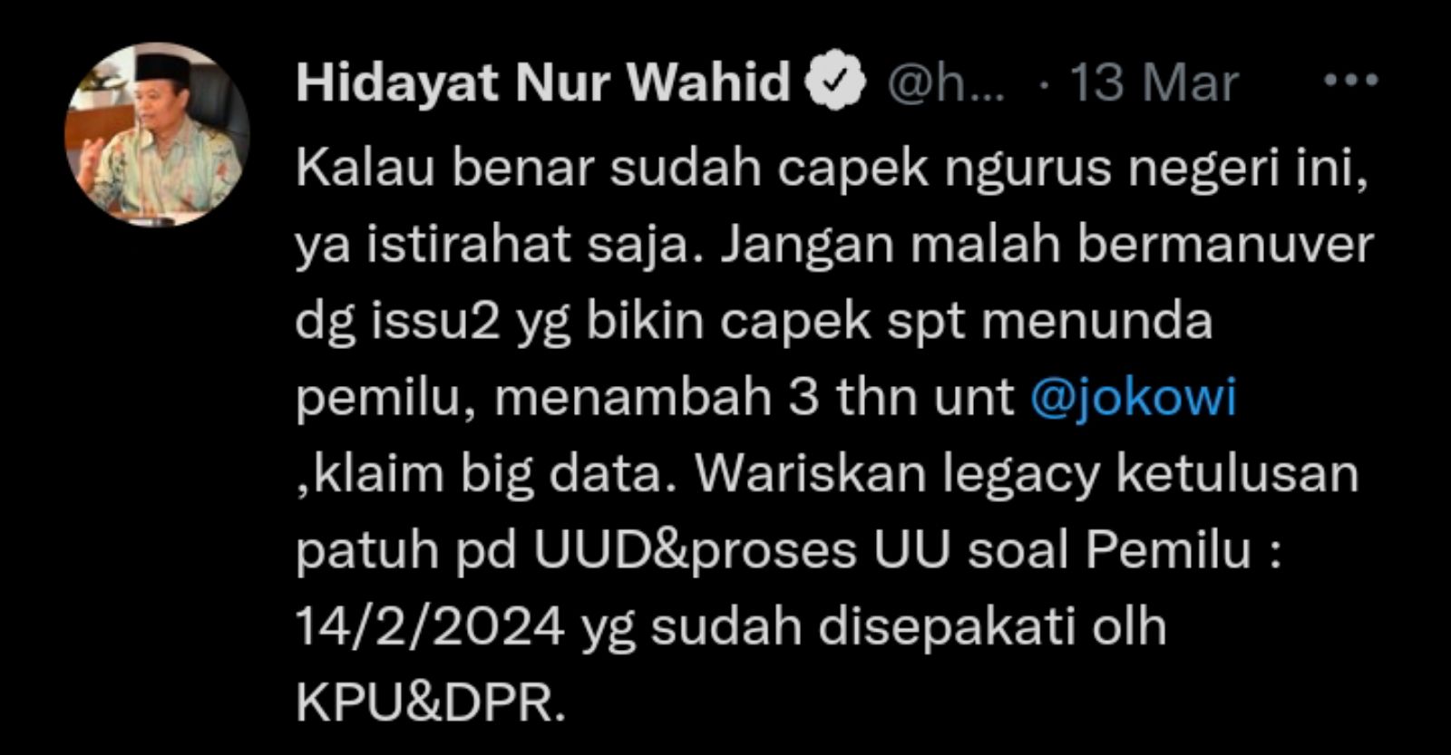 Tweet Hidayat Nur Wahid