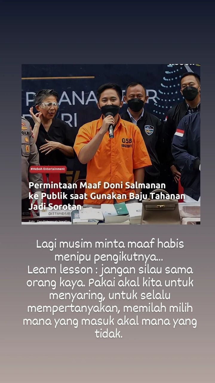 Wanda Hamidah Komentari Permintaan Maaf Doni Salmanan Usai Jadi Tersangka: Jangan Silau Sama Orang Kaya!