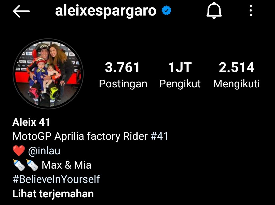 Instagram Aleix Espargaro sudah mencapai 1 juta pengikut