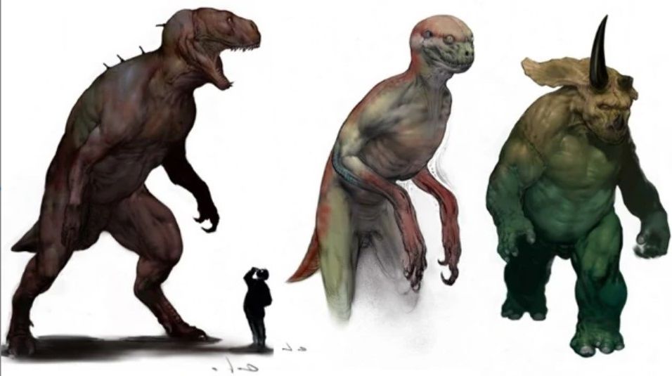 konsep awal naskah plot dinosaurus hibrida dengan DNA manusia yang hampir menjadi film di sekuel Jurassic Park