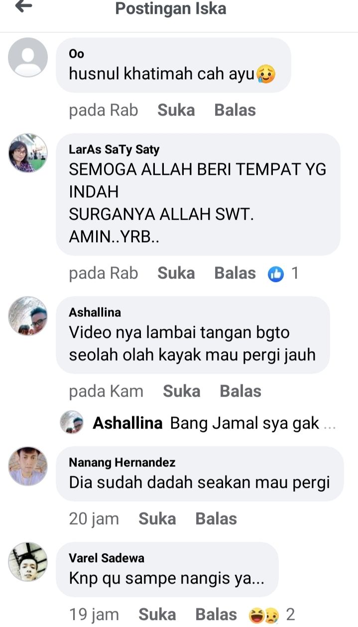 Tangkapan layar komentar netizen di video Iska Nurrohmah 