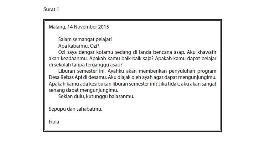 kunci jawaban Bahasa Indonesia kelas 7 halaman 251, 252 Bab 7 berikut isi surat Fiola kepada Ozi dan isi surat Diah kepada Bu Ratna