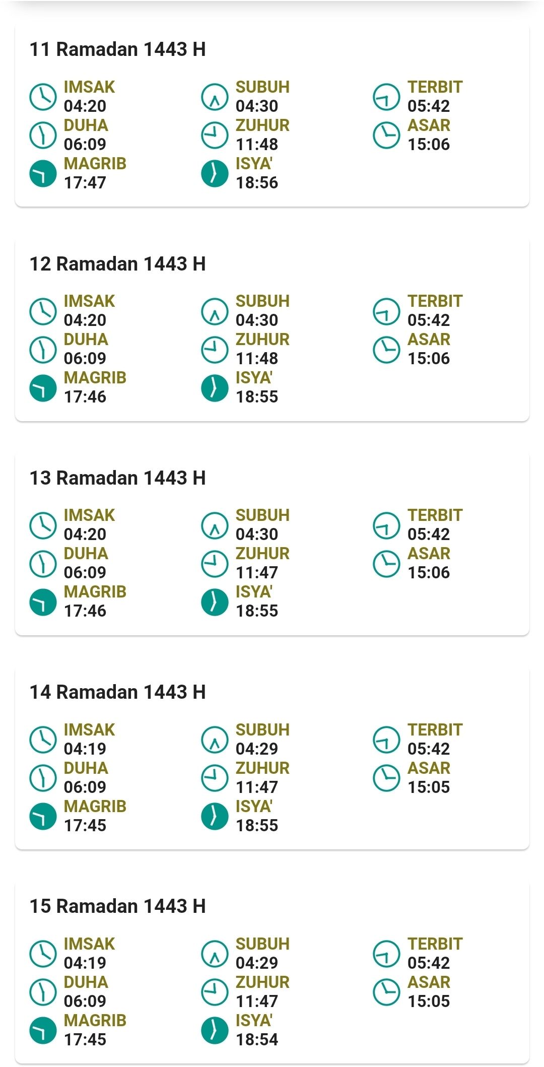 Jadwal Imsakiyah Kabupaten dan Kota Tegal Ramdhan 1443 H/ Bimas Kemenag