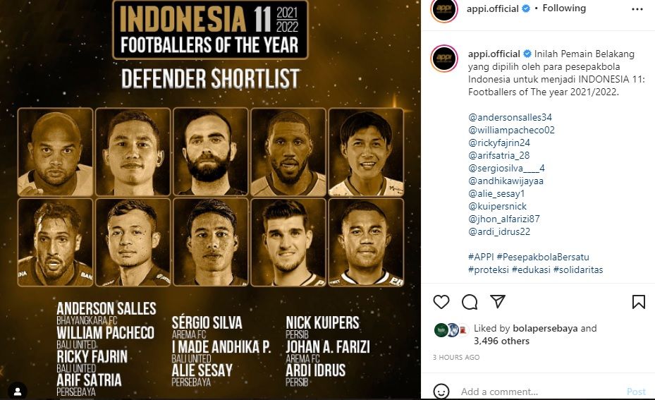 Inilah Pemain Belakang yang dipilih oleh para pesepakbola Indonesia untuk menjadi INDONESIA 11: Footballers of The year 2021-2022