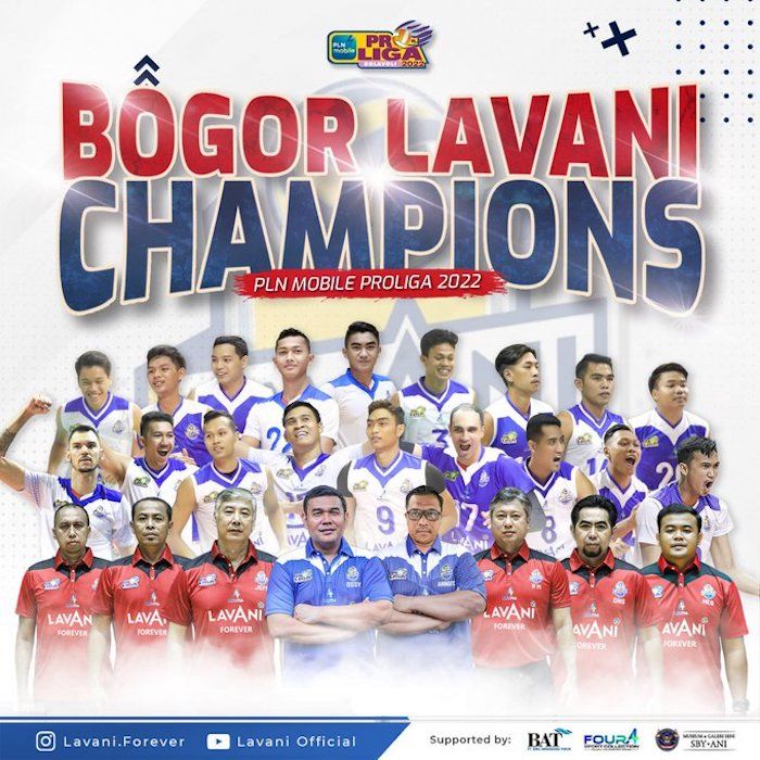 Bogor LavAni juara Proliga 2022 usai mengalahkan juara raksasa 7 kali kompetisi bola voli bergengsi tanah air di Sentul, Bogor, Minggu 27 Maret 2022.