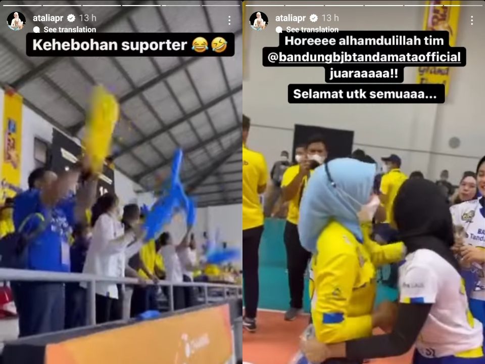Unggahan Instagram Stoty Atalia Praratya saat menyaksikan tim Bandung BJB Tandamata di final Proliga 2022.
