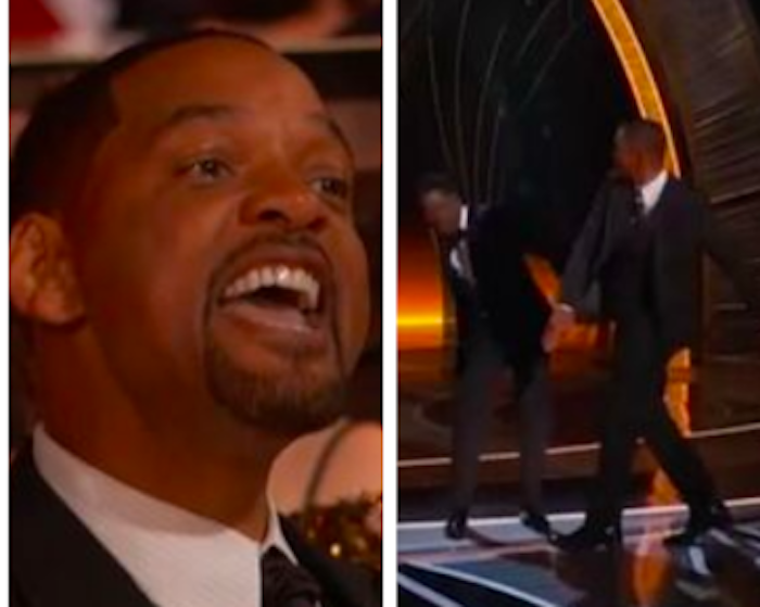 Kolase foto Will Smith memaki Chris Rock (Kiri) usai menampar komedian itu di atas panggung Oscar