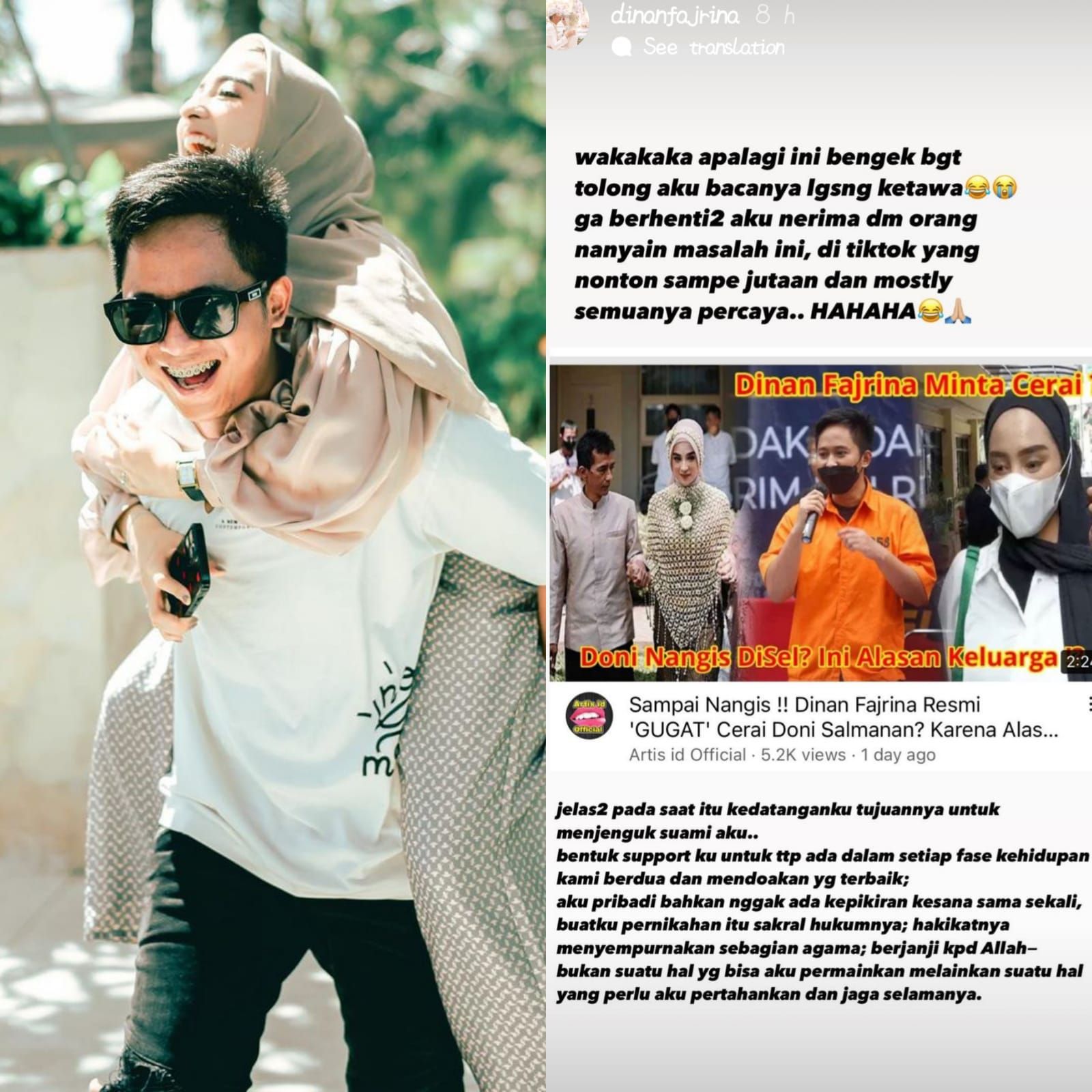 Potret unggahan klarifikasi Dinan Fajrina terkait isus perceraian dalam hubungannya dengan suaminya Doni Salmanan/Instagram @dinanfajrina