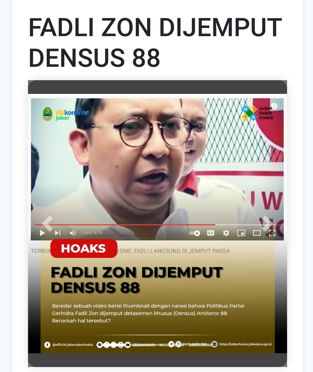 Fadli Zon Dijemput Paksa Deensus 88.