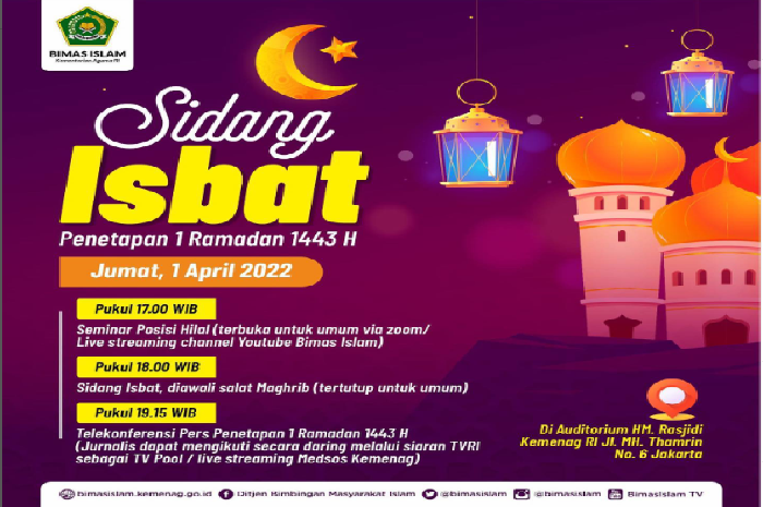 Saksikan Sidang Isbat Ramadhan 1443 Hijriah Sore Ini, Berikut Jadwal ...